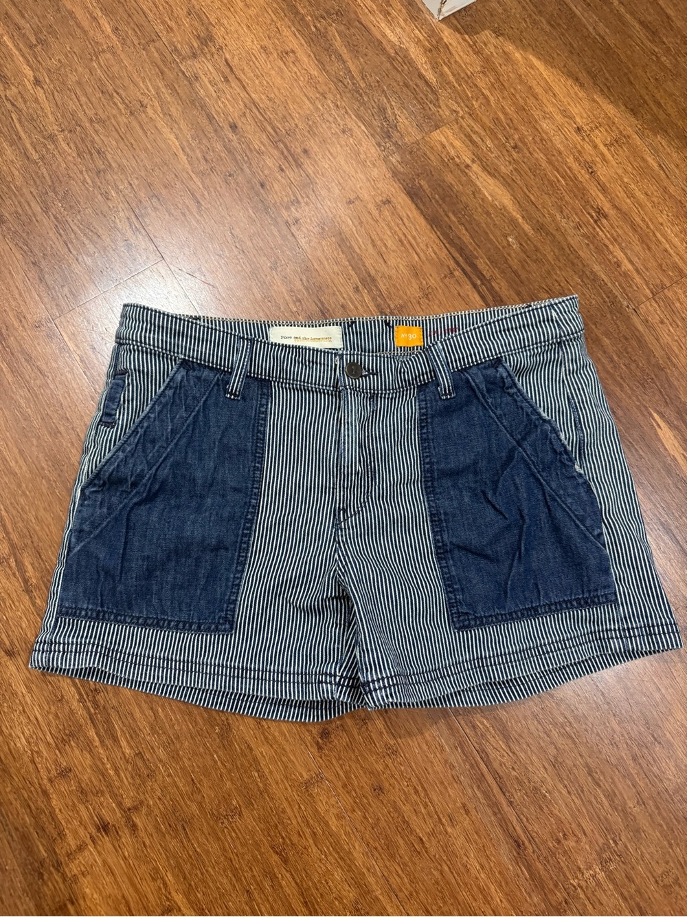 ANTHROPOLOGIE Pilcro and the Letterpress Railroad Striped Denim Shorts